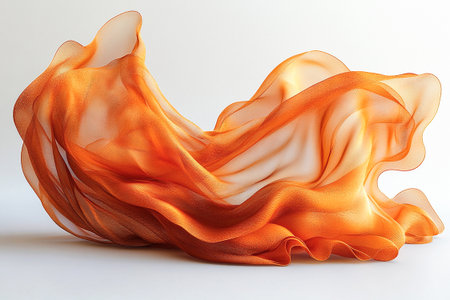 Flowing silk scarf Mocha Mousse color with soft folds on white surface. Elegant aesthetic. Lifestyle branding.の素材