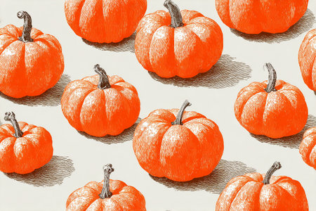 Seamless pattern. Orange small pumpkins. Minimalist style. Drawing style. Hand drawn.の素材