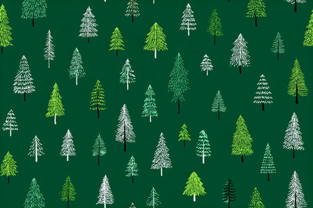 Seamless pattern. Green Christmas trees. Minimalist style. Hand drawn. Simple design.の素材