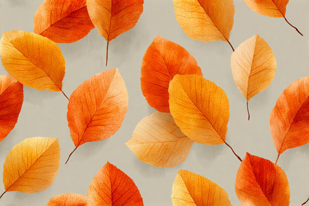 Orange autumn leaves equidistant from each other. Seamless pattern. Drawing style. Thanksgiving decoration.の素材