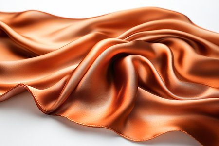 Flowing silk scarf Mocha Mousse color with soft folds on white surface. Elegant aesthetic. Promotions of high-end accessories and fashion lines.の素材