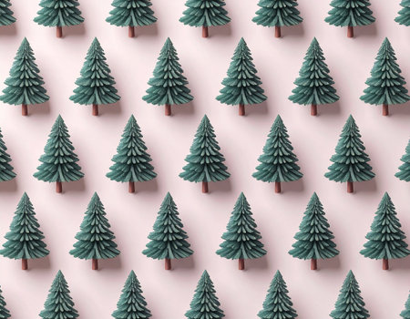 Seamless pattern. Green Christmas trees. Minimalist style. Christmas season postcard.の素材