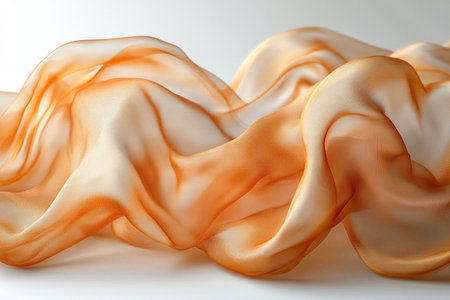 Flowing silk scarf Mocha Mousse color with soft folds on white surface. Elegant aesthetic. Promoting accessories.の素材