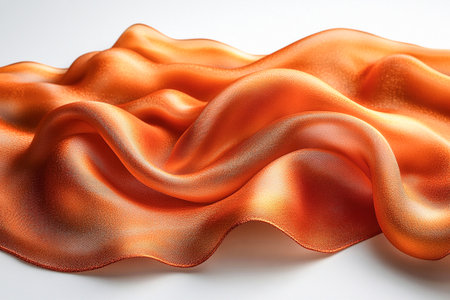 Flowing silk scarf Mocha Mousse color with soft folds on white surface. Elegant aesthetic. Soft folds that highlight delicate structure.の素材