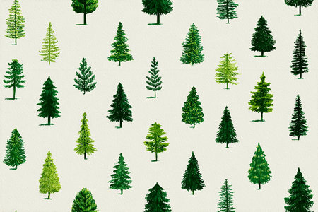 Seamless pattern. Green Christmas trees. Minimalist style. Hand drawn. Holiday design.の素材