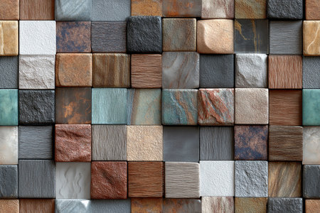 Background of colorful ceramic mosaic. Design mockup and background. Interior design sample. Luxury art.の素材