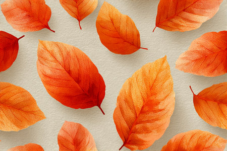 Orange autumn leaves equidistant from each other. Seamless pattern. Drawing style. Falling.の素材