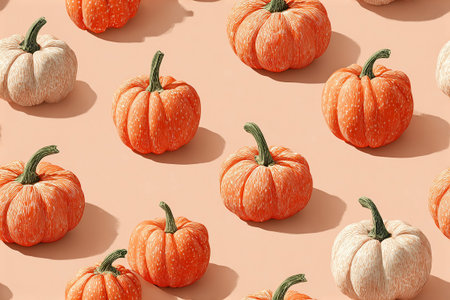 Seamless pattern. Orange small pumpkins. Minimalist style. Drawing style. Seasonal symbol.の素材