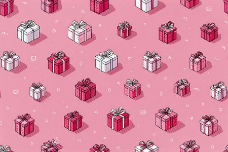 Seamless pattern. Bright gift boxes. Hand drawn. Minimalist style. Unveiling gift.の素材