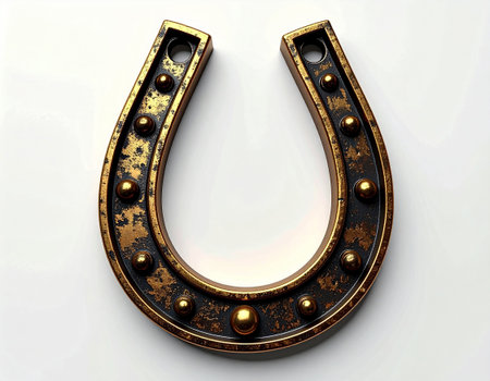 Metal horse shoe on white background. Horse is symbol of 2026. Symbol of lucky. Fortune.の素材