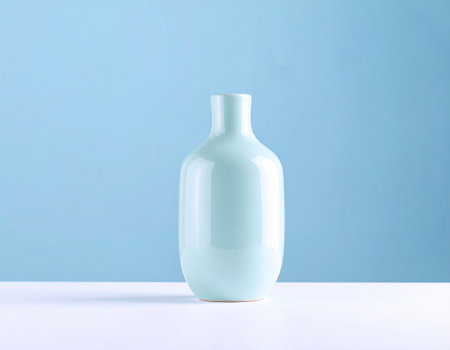 Ceramic vase in green tones on a white background. Modern minimalist vase. Neutral tones. Porcelain. Contemporary design.の素材