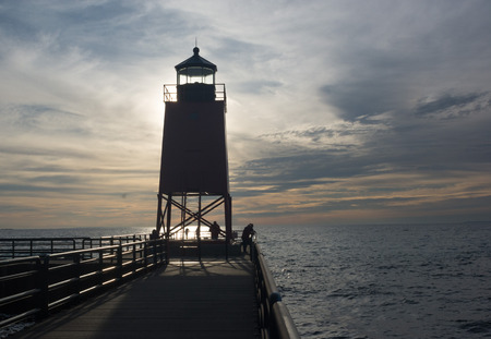 Summer night view of lighthouseの写真素材