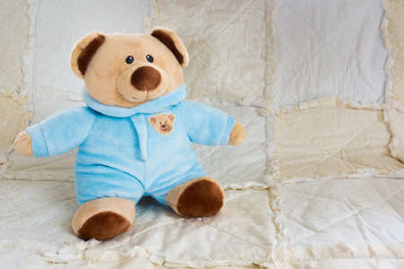 Cute Bear Stuffed Animal on a White Quilt