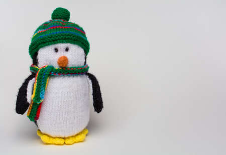 Penguin stuffed toy on white background copy spaceの写真素材