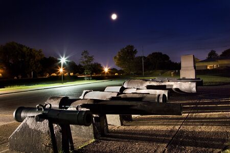 Cannons in the Moonlight, Vicksburg Battlefield, Mississippi  Civil Warの写真素材