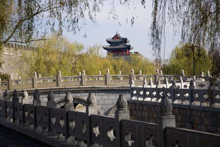 City Wall and Tower, Qufu, Shandong Province, China.  This is Confucius City in Shandong Province.の写真素材