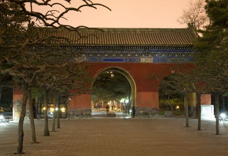 Red Gate, Temple of Sun Park, Beijing, China Evening, Night Shotの写真素材