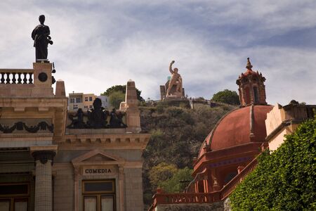 Juarez Theater, Temple de San Diego, San Diego Church, El Pipilia Statue Guanajuato Mexicoの写真素材