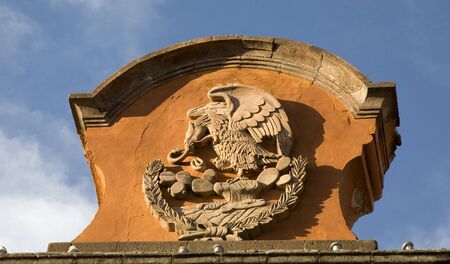 Stone Symbol of Mexico, Eagle, Rattlesnake, Mexican Government Building, San Miguel de Allendeの写真素材