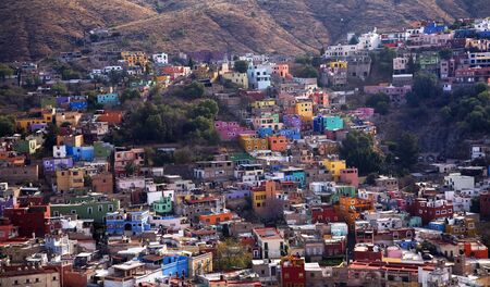 Many Colored Houses of Guanajuato Mexico taken from Le Pipila Hill Overlooking Guanajauto, No TrademarksResubmit--In response to comments from reviewer have further processed image to reduce noise and sharpen focus.の写真素材