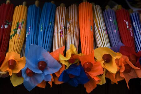 Colorful Chinese Handcrafted Paper Umbrellas, Jinli Street, Chengdu, Sichuan
の写真素材