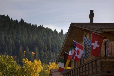 German Building International Flags Leavenworth Washington, October 10, 2008の写真素材
