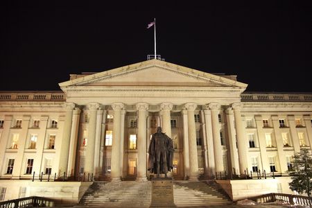 US Treasury Department Albert Gallatin Statue Washington DC Looking Southの写真素材