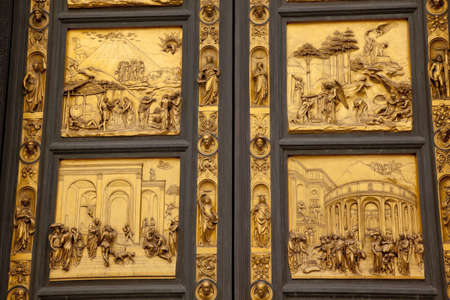 Ghiberti Paradise Bapistery Bronze Door Duomo Cathedral Florence Italy Door case in the 1400s.の写真素材