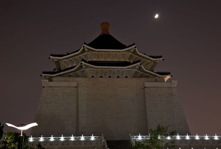 Chiang Kai-Shek Memorial Monument Hall Taipei Taiwan at Night Moon StarsResubmit--In response to comments from reviewer have further processed image to reduce noise, sharpen focus and adjust lighting.の写真素材