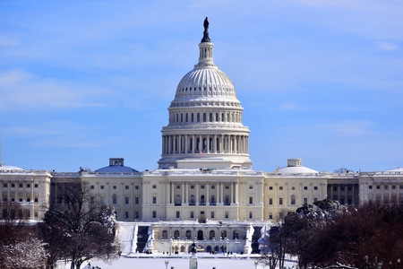 US Capitol After Snowstorm in Snow Congress House Senate capital city Washington DC の写真素材
