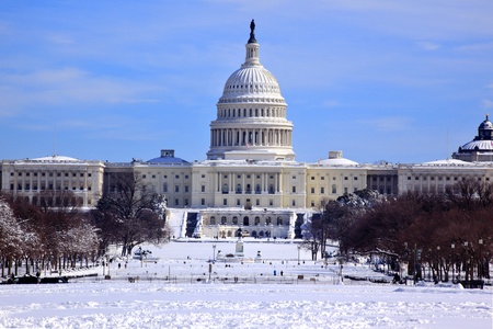 US Capitol After Snowstorm in Snow Congress House Senate capital city Washington DC の写真素材