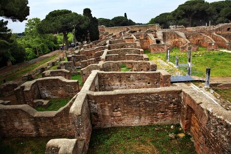 Ancient Roman Ruins Ostia Antica Ruins Rome ItalyExcavation of Ostia, ancient Roman port, next to airport.  Was port for Rome until 5th Century AD. の写真素材