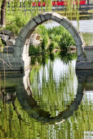 Canqiao Ruined Bridge Yuanming Yuan Old Summer Palace Willows Beijing China  Last existing bridge in the Old Summer Palace, which was destroyed in 1860 Second Opium War の写真素材