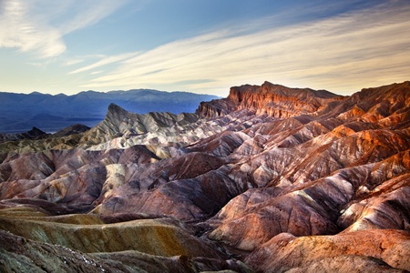Zabriski Point Manly Beacon Mudstones form Badlands  Death Valley National Park Californiaの写真素材
