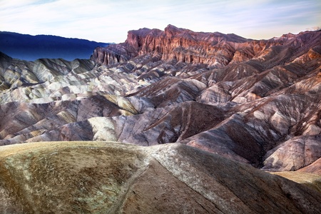 Zabriski Point Mudstones form Badlands  Death Valley National Park Californiaの写真素材