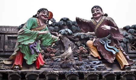 Figurine Sculputures Top Jade Buddha Temple Jufo Si Shanghai China Most famous buddhist temple in Shanghaiの写真素材