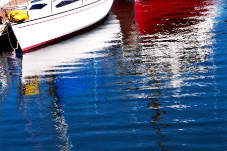 Red White Sailboat Reflection, Gig Harbor, Pierce County, Washington State Pacific Northwestの写真素材