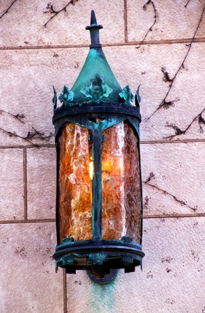 Yale University Doorway, Old Metal Lamp, New Haven Connecticutの写真素材