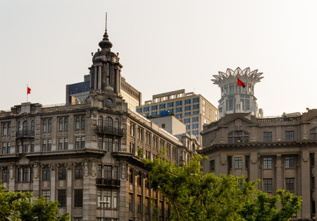 Old Buildings Modern Buildings The Bund, Old Part of Shanghai Chinaのeditorial素材