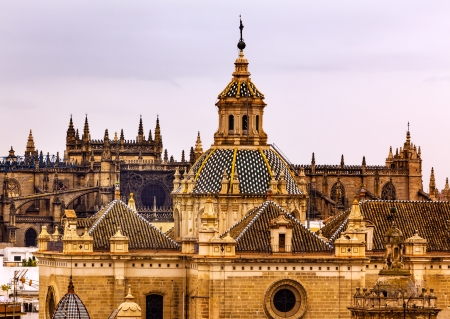 Church of El Salvador, Iglesia de El Salvador, Dome with Cross, Seville Andalusia Spain Under Stormy Skies   Built in the 1700s   Second largest church in Seville の写真素材