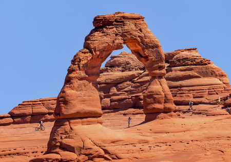 Delicate Arch Bicycle Red Orange Rock Canyon Arches National Park Moab Utah USA Southwest  