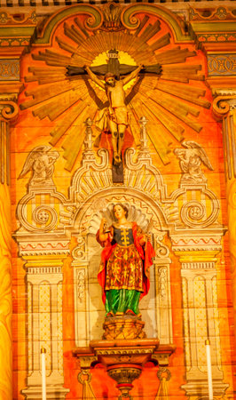 Cross Mary Statue Mission Santa Barbara California   Mission founded in 1786 のeditorial素材