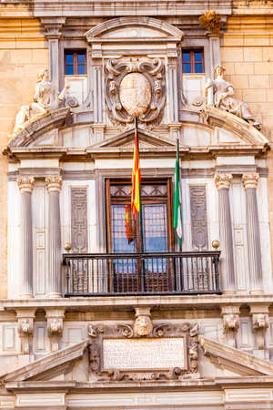 Old Ornate Spanish Government Building Spanish Crest Statues Flags Granada Andalusia Spain の写真素材