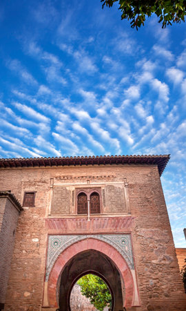 Alhambra Palace Arch Moorish Patterns Granada Andalusia Spain. Alhambra is the last Moorish Moslem Palace that was conquered by King Ferdinand and Queen Isabella in 1492.のeditorial素材