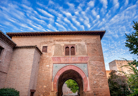 Alhambra Tower Moon from Walking Street Del Darro Albaicin Granada Andalusia Spain  のeditorial素材