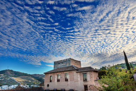 Alhambra Castle Morning Sky ityscape Walls Granada Churches Andalusia Spain  のeditorial素材