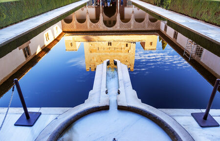 Alhambra Courtyard Myrtles Pool Reflection Granada Andalusia Spain  の写真素材