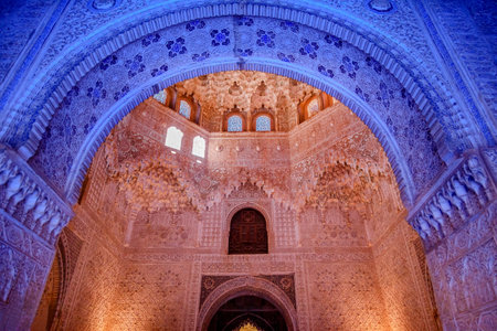 Blue Arch  Sala de Albencerrajes Alhambra Moorish Wall Windows Patterns Designs Granada Andalusia Spain  のeditorial素材