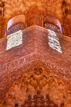Windows Moorish Wall Designs Sala de Albencerrajes Alhambra Moorish Wall Patterns Designs Granada Andalusia Spain  の写真素材