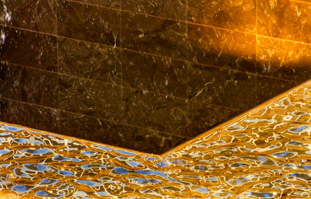 911 Memorial Pool Fountain Waterfall Reflections Abstract New York NY.  Pool is in the foundation of one of the Two World Trade Center Buildings.  Water falls into hole of the foundation.  のeditorial素材